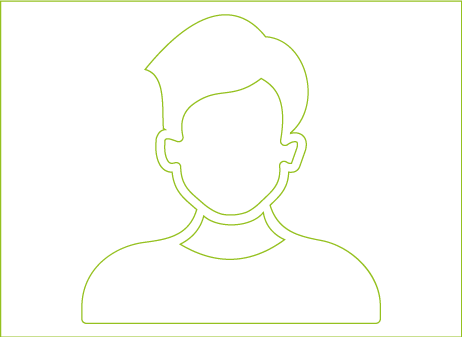 Grüne Strichzeichnung einer gesichtslosen männlichen Silhouette mit kurzen, leicht gestuften Haaren.
