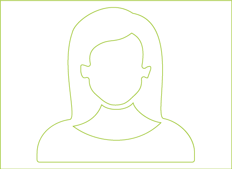 Grüne Strichzeichnung einer gesichtslosen weiblichen Silhouette mit langen Haaren.